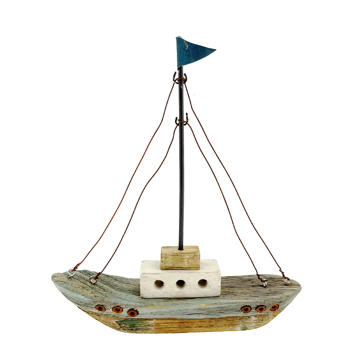 Deko Fischerboot, Holzboot used look, 20x22cm, Naturholz