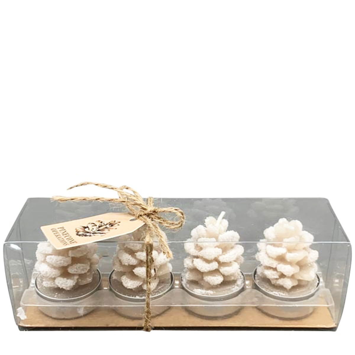 Deko Kerzen Tannenzapfen beschneit, Zapfenkerzen beige, 4x5cm, Set/4