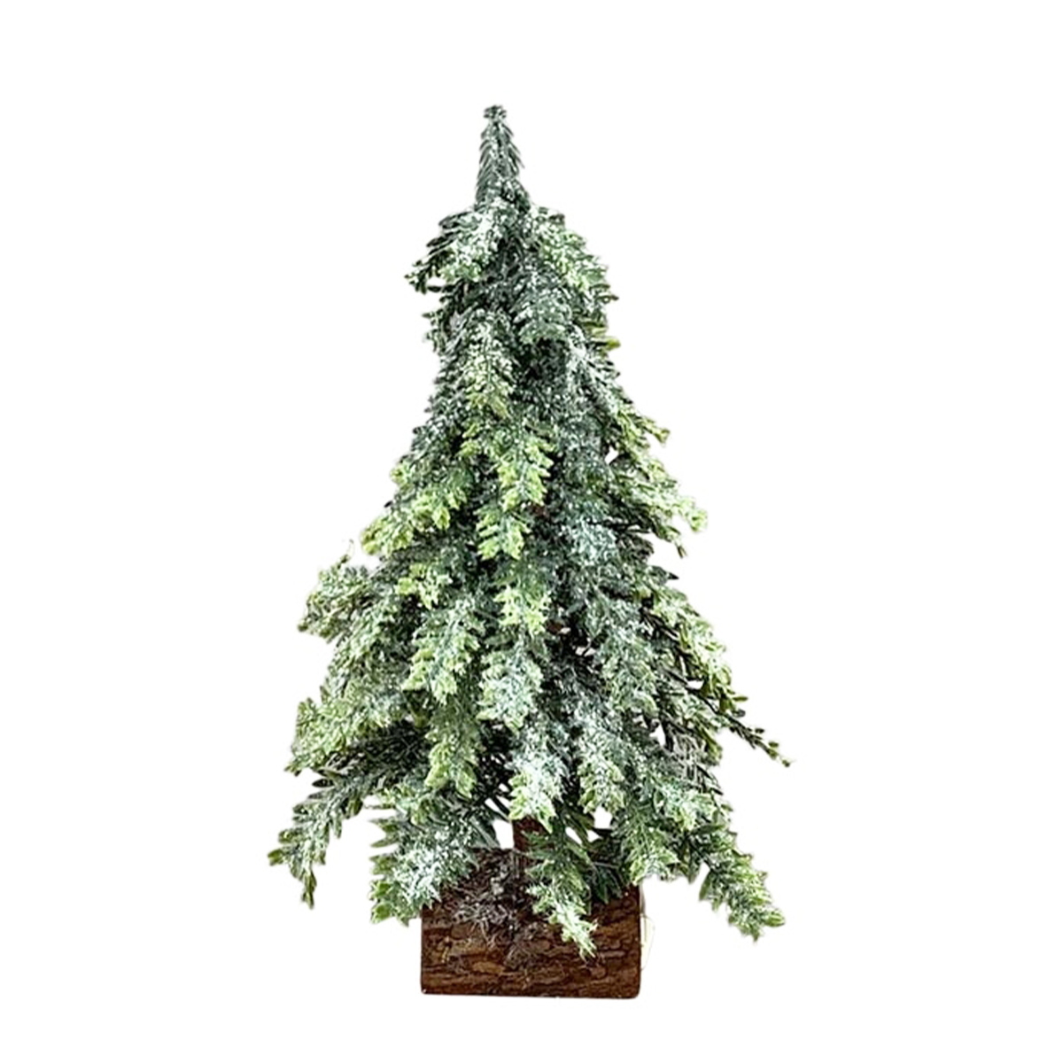 Deko Tannenbaum, Tannenbaum beschneit auf Holzfuß, 27cm, Naturholz/PE