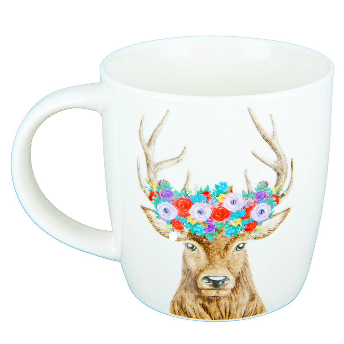 Porzellan Tasse, Henkelbecher mit Hirschkopf und Blumenkranz, 380ml, Gilde Handwerk