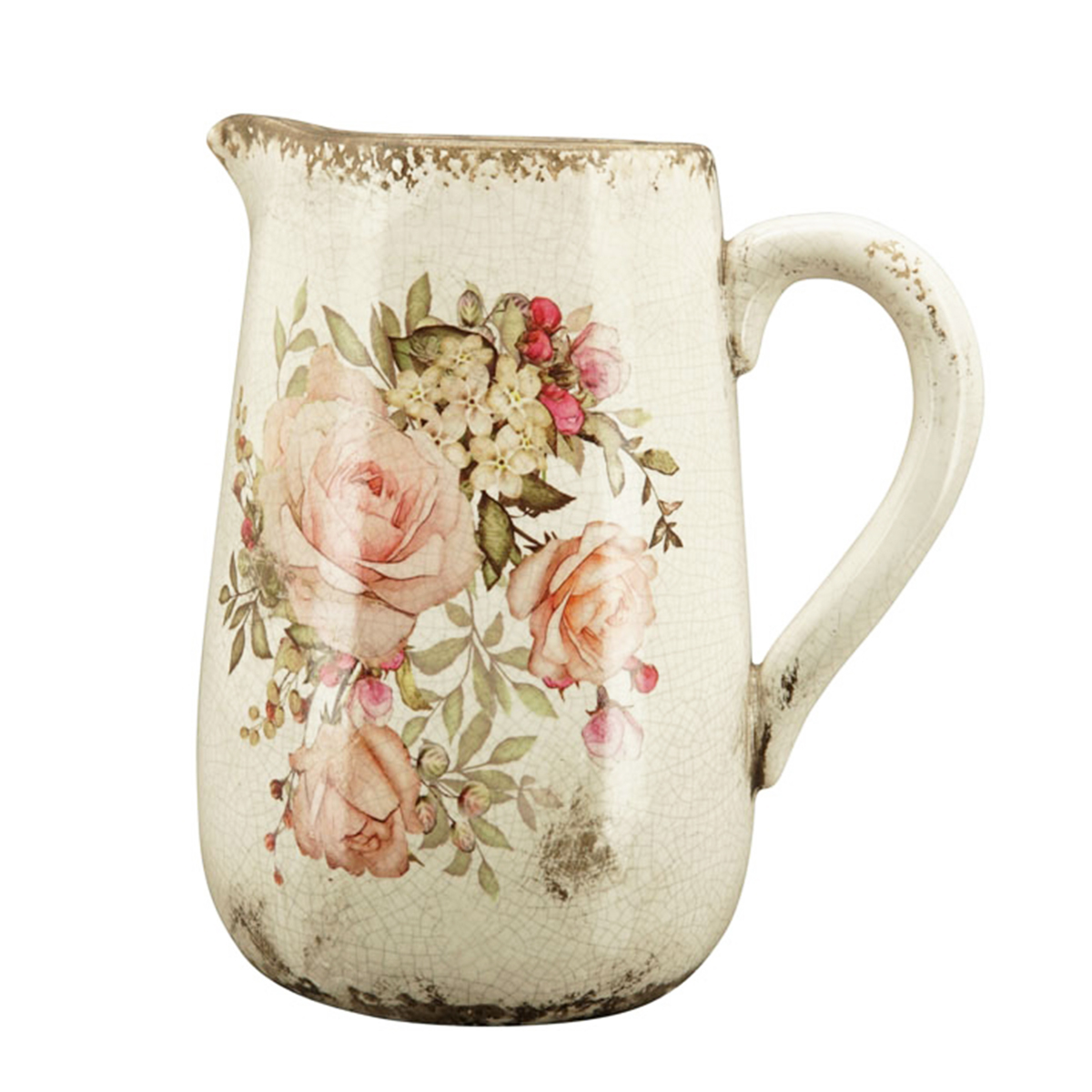 Steingut Krug mit Henkel, Rosen, 15x23cm