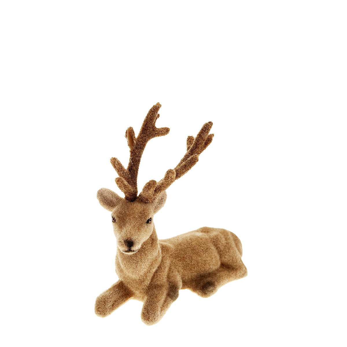 Deko Hirsch, Hirsch samtlook, braun beflockt, liegend, 14cm