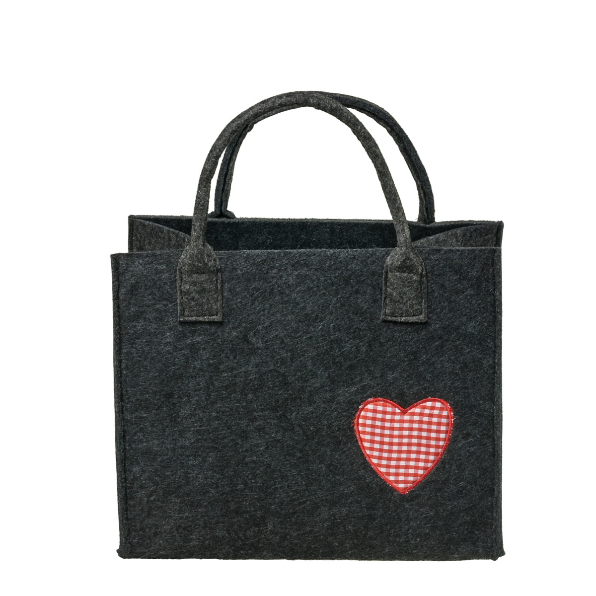 Filz Tasche dunkelgrau mit rotem Vichy - Herz