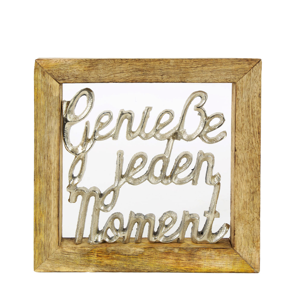 Holzbild, Holzrahmen mit Spruch: Genieße jeden Moment, silber, 20x20cm