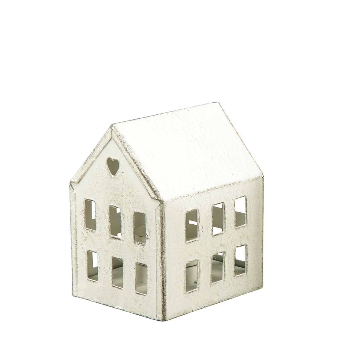 Metall Windlicht Haus, Windlichthaus Clair Blanc, weiß used look, 10x8cm, Metall