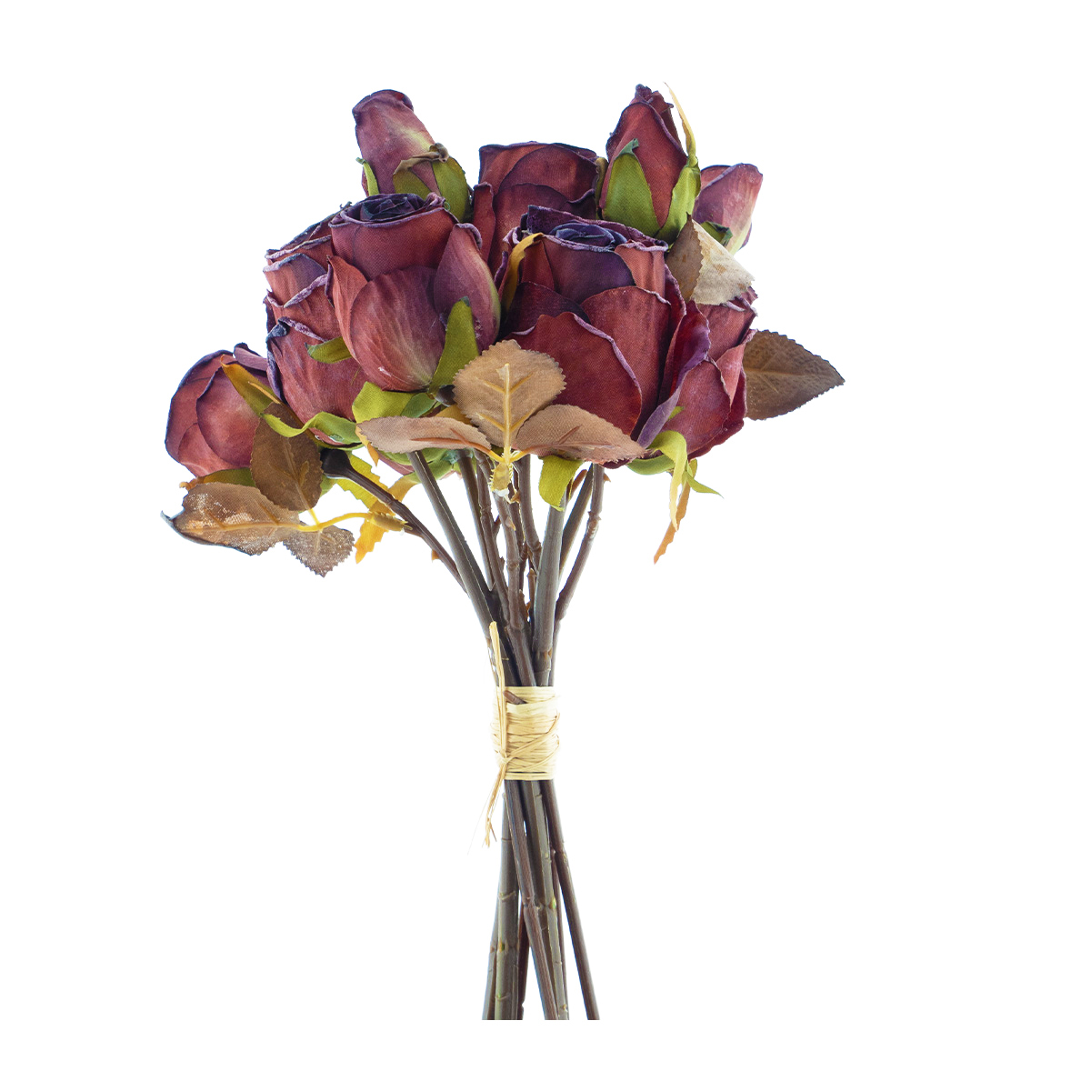 Kunstpflanze Rosen, Rosenstrauß dunkelrot, 12St/Bund, 28cm, Nova Nature