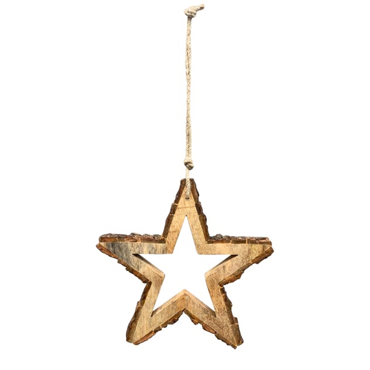 Deko Stern Naturholz, Holzstern mit Rinde, 26x25cm, Hänger