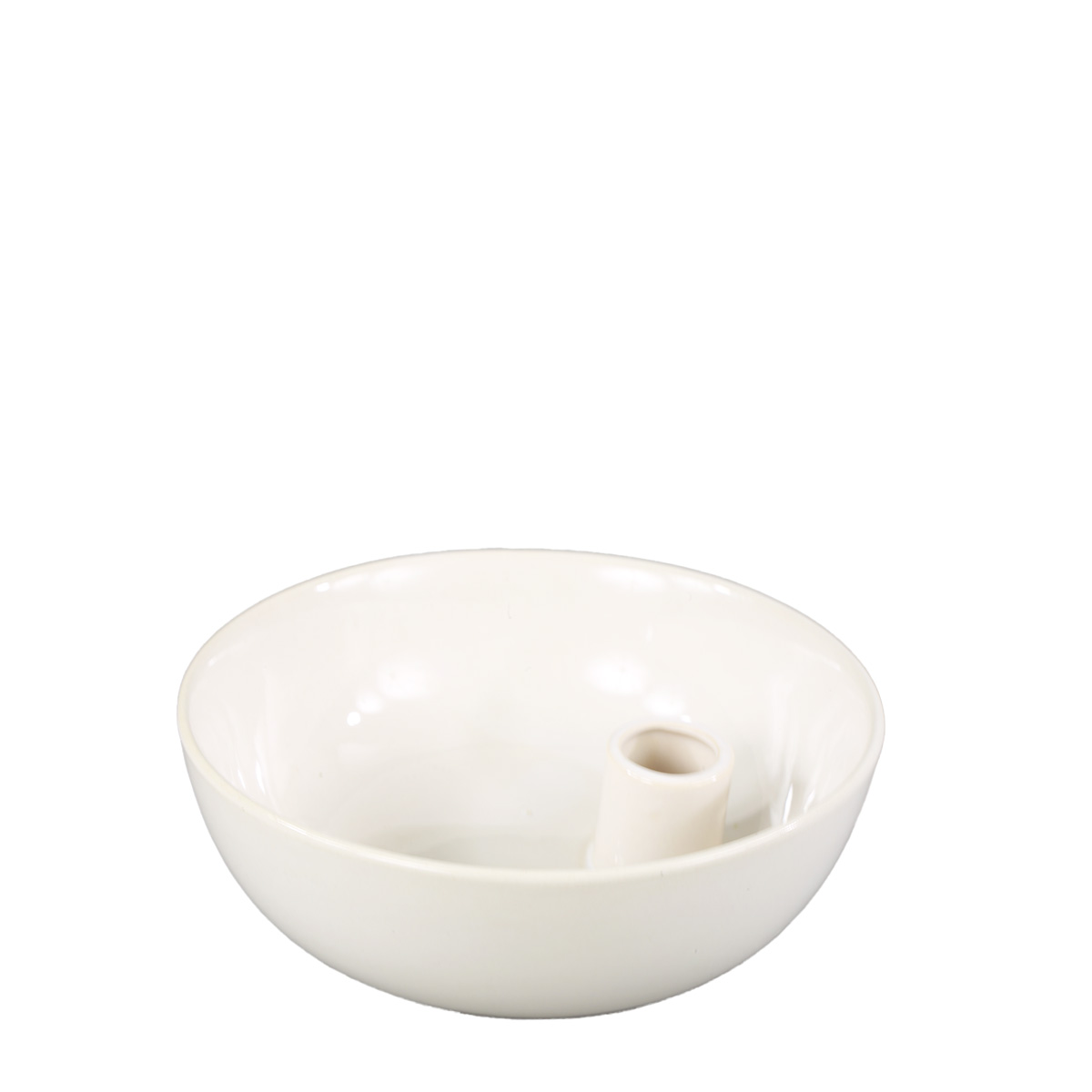 Kerzenschale, Kerzenhalter für Stabkerze mit Schale, weiß, Ø15cm, Keramik