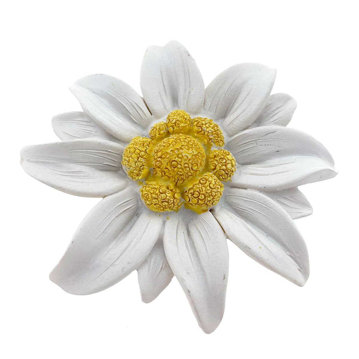 Deko Edelweiß, Edelweiß liegend, weiß-gelb, 9x9cm, Polyresin