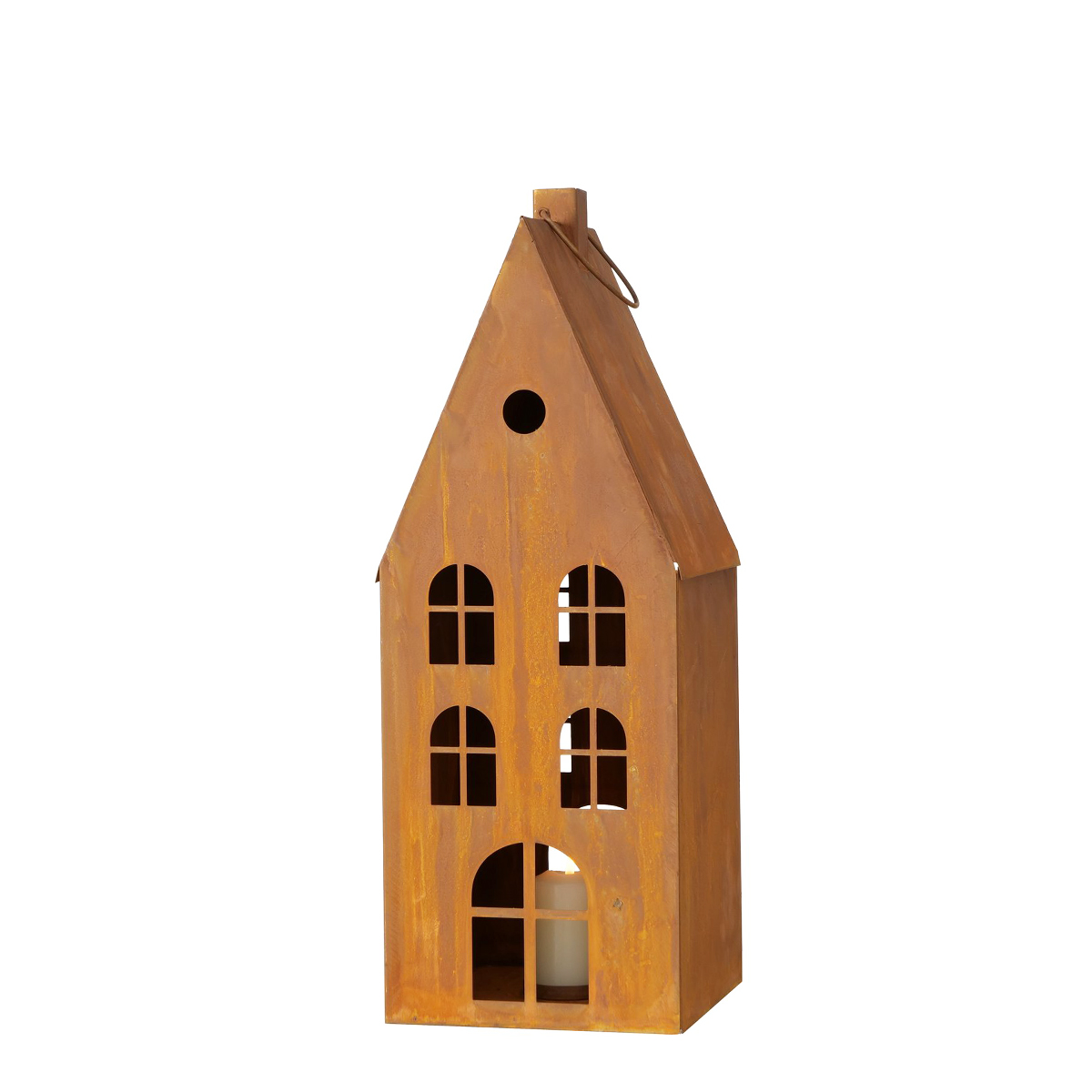 Deko Laterne Haus Vito, shabby usedlook, 55x20cm, Rost, Boltze