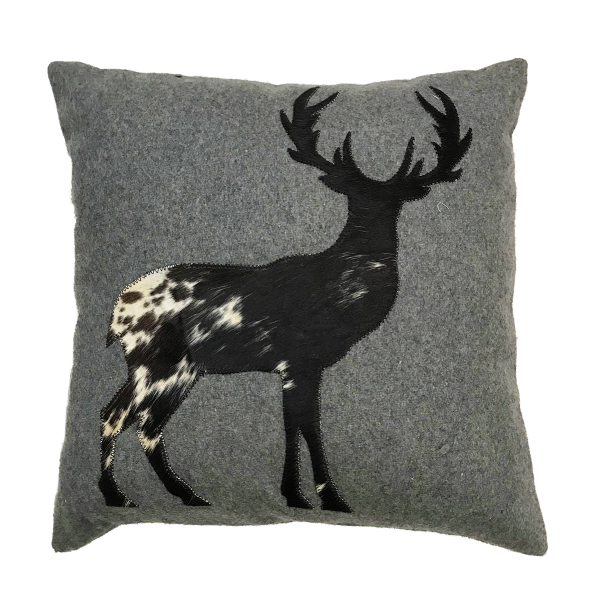 Filzkissen Hirsch, graues Wollkissen mit einem Hirsch aus Kuhfell, 45x45cm, Mars & More