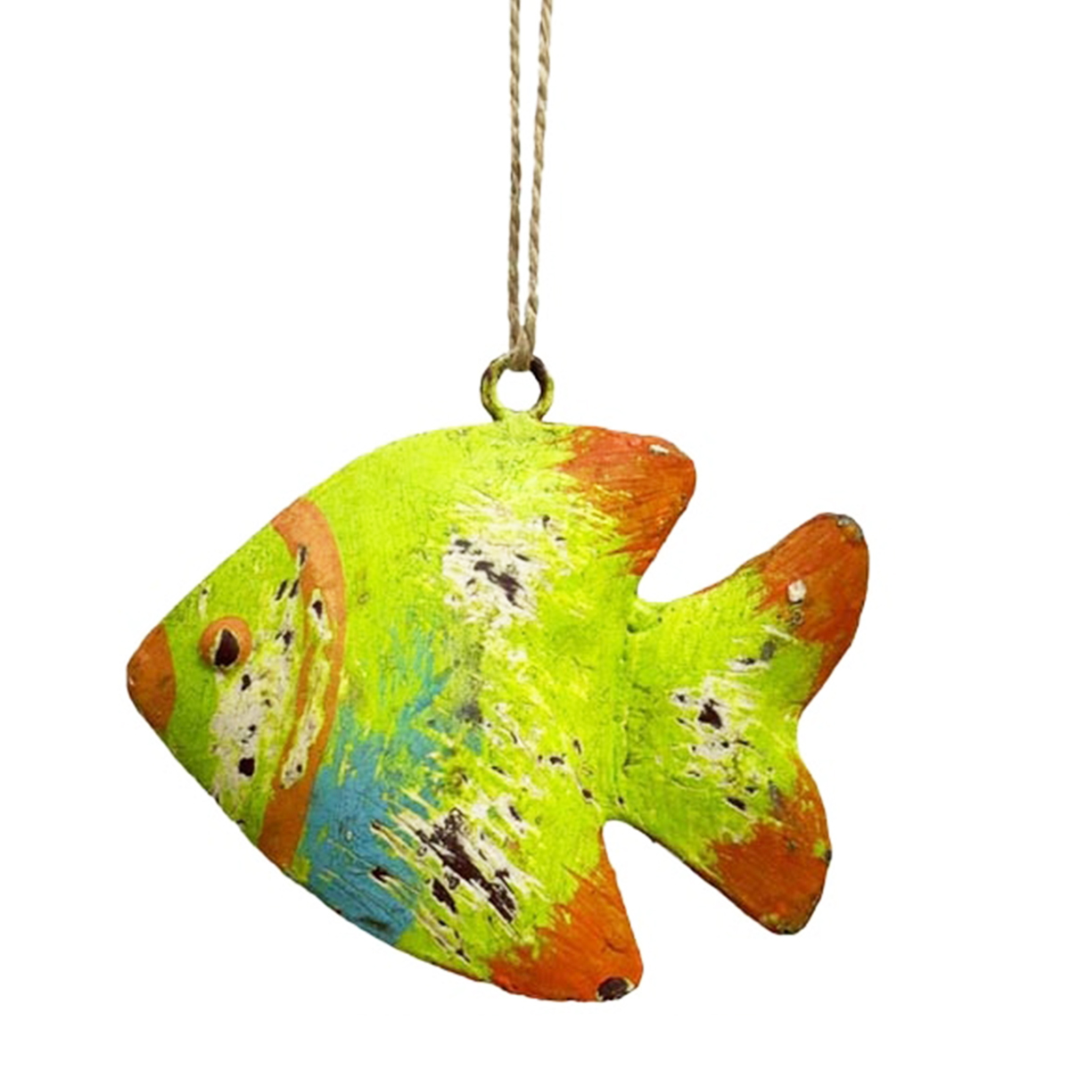 Deko Fisch, Metallfisch hellgrün-orange, 9x8cm, Hänger