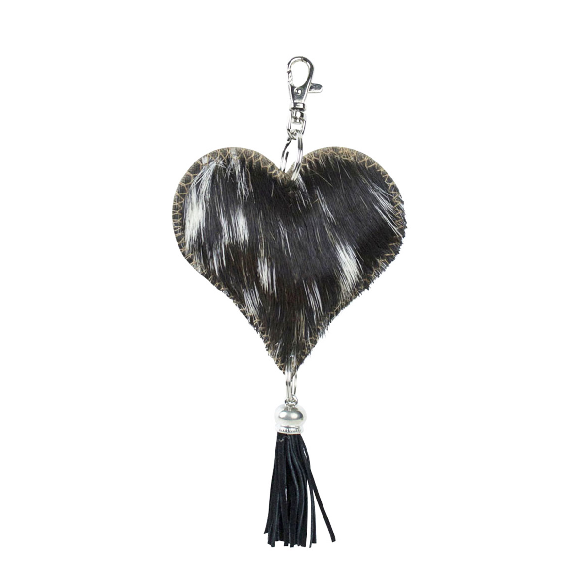 Fell Schlüsselanhänger, Herz mit Quaste, schwarz-weiß, 10cm, Mars & More
