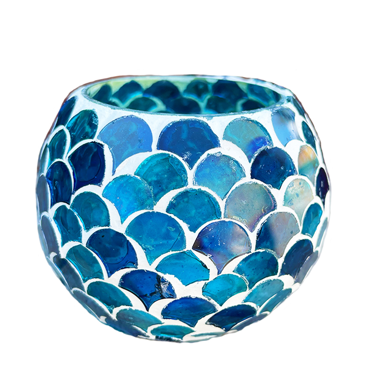 Deko Windlicht Mosaik, blau, 8x10cm, Glas
