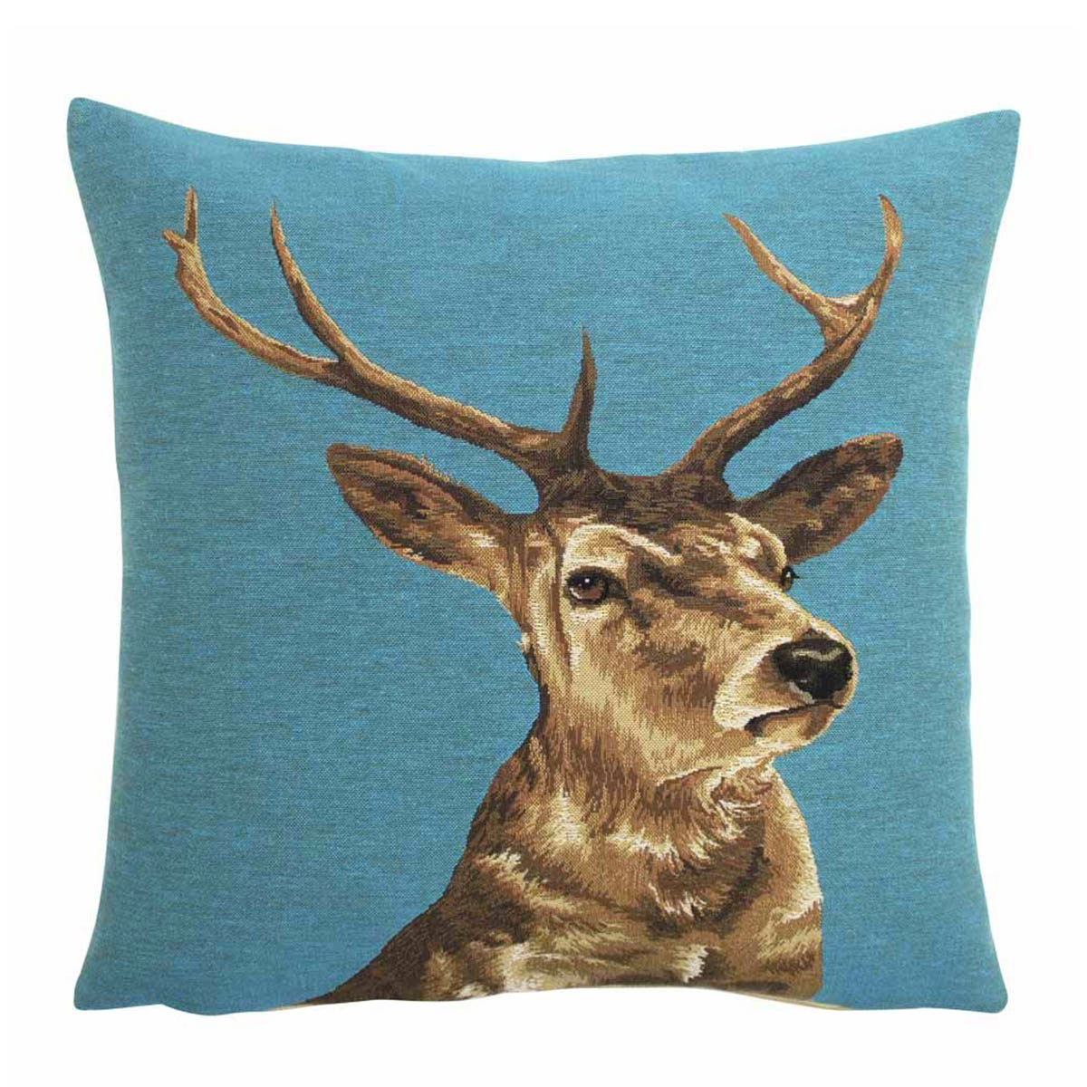 Gobelin Kissen Hirsch rechts, türkis, 45x45cm, Mars & More