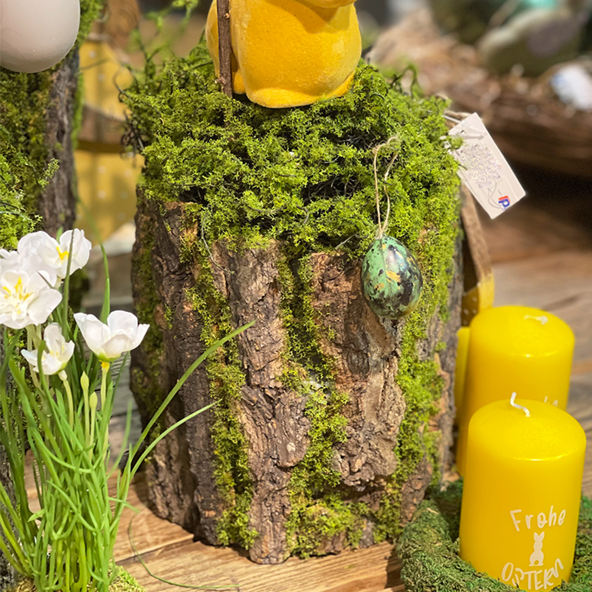 Deko Holzstamm mit Moos, 32cm, Kunststoff