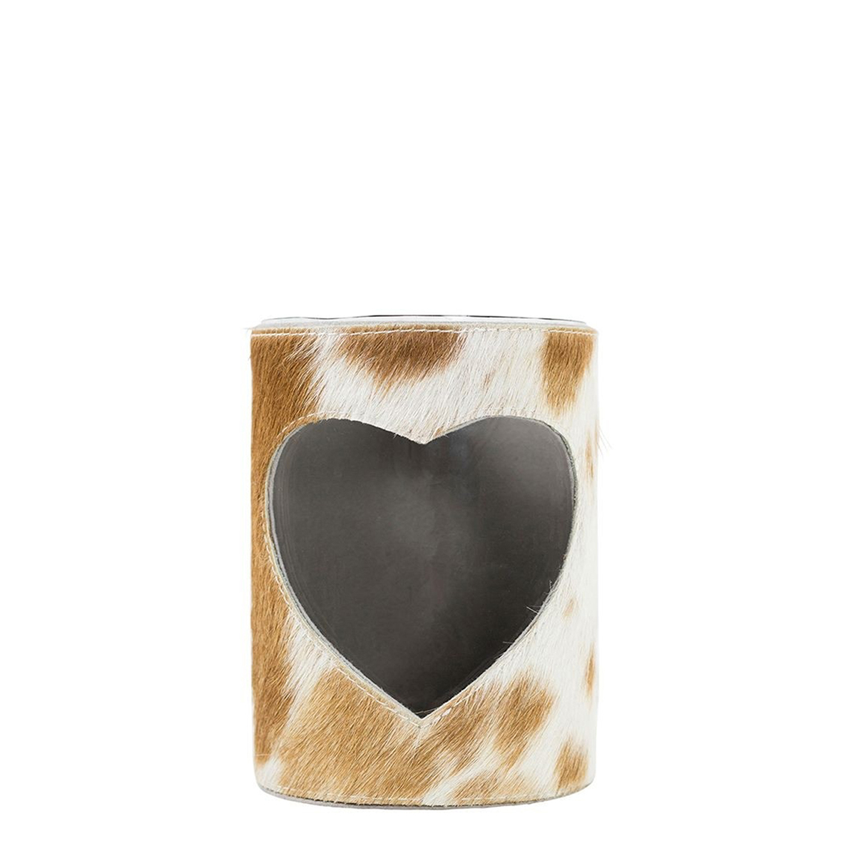 Kuhfell Windlicht, Herz, braun-weiß, 15cm, Mars & More