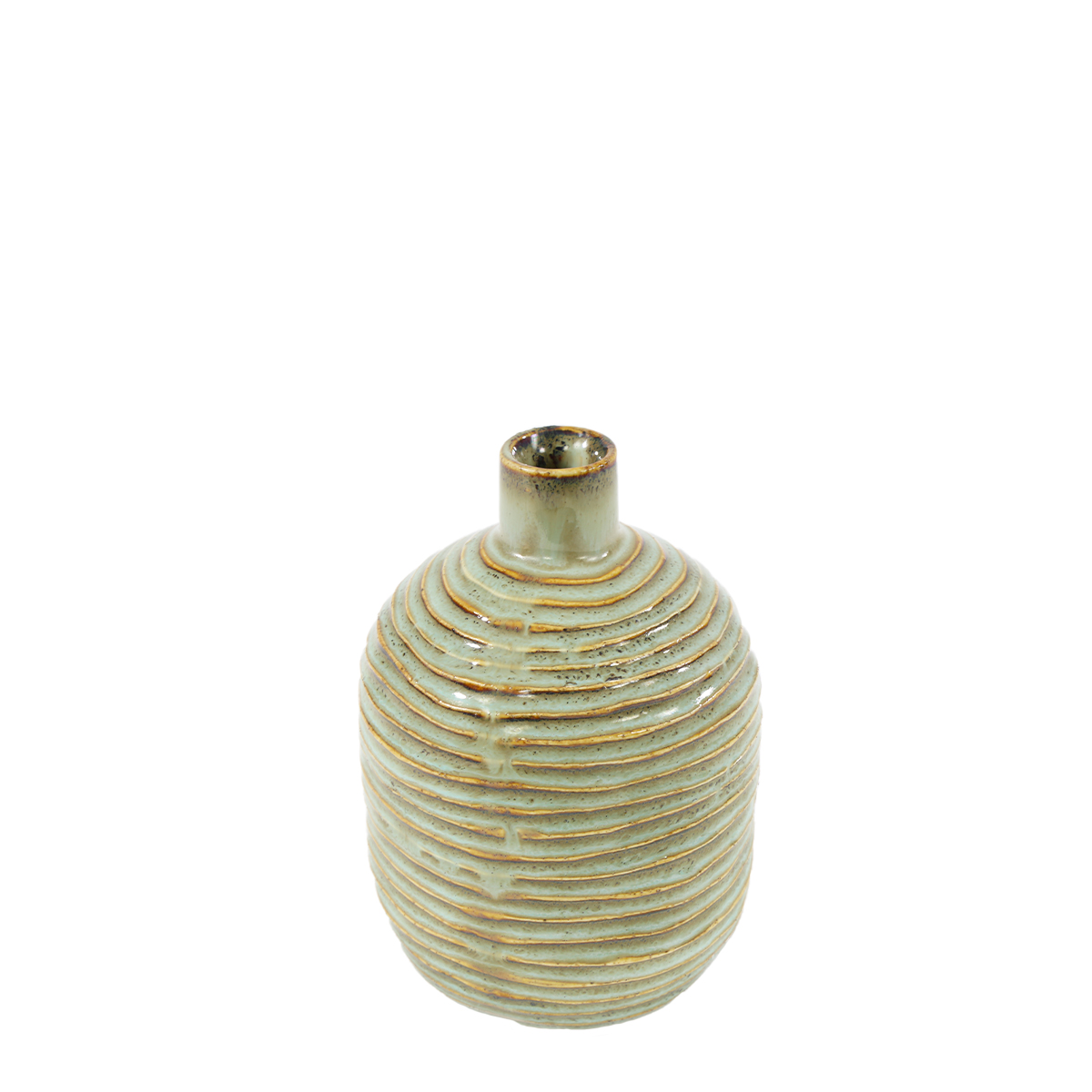 Blumenvase Flasche gerillt grün13x9cm