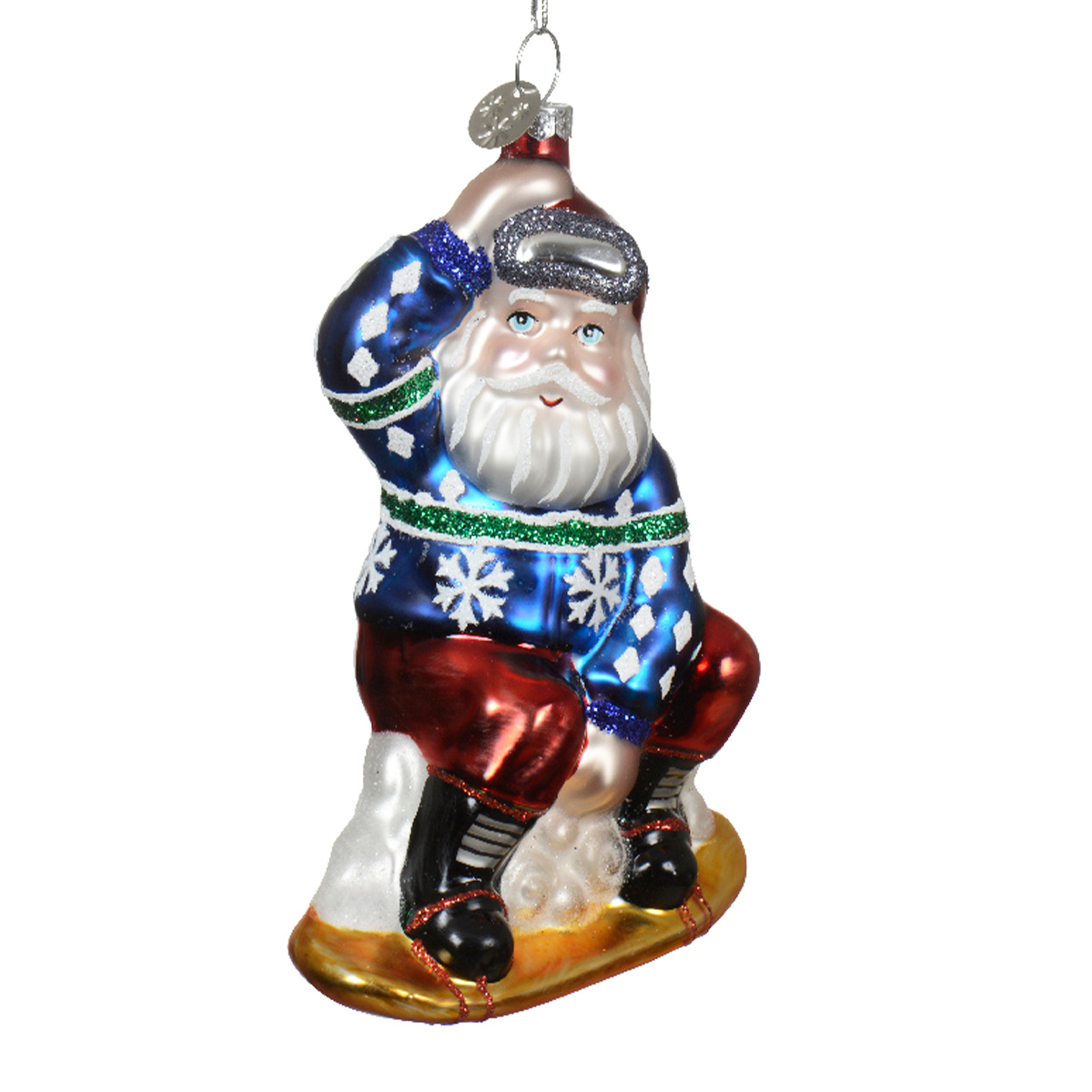 Baumschmuck Weihnachten, Weihnachtsmann mit Snowboard, 14cm, Kaemingk