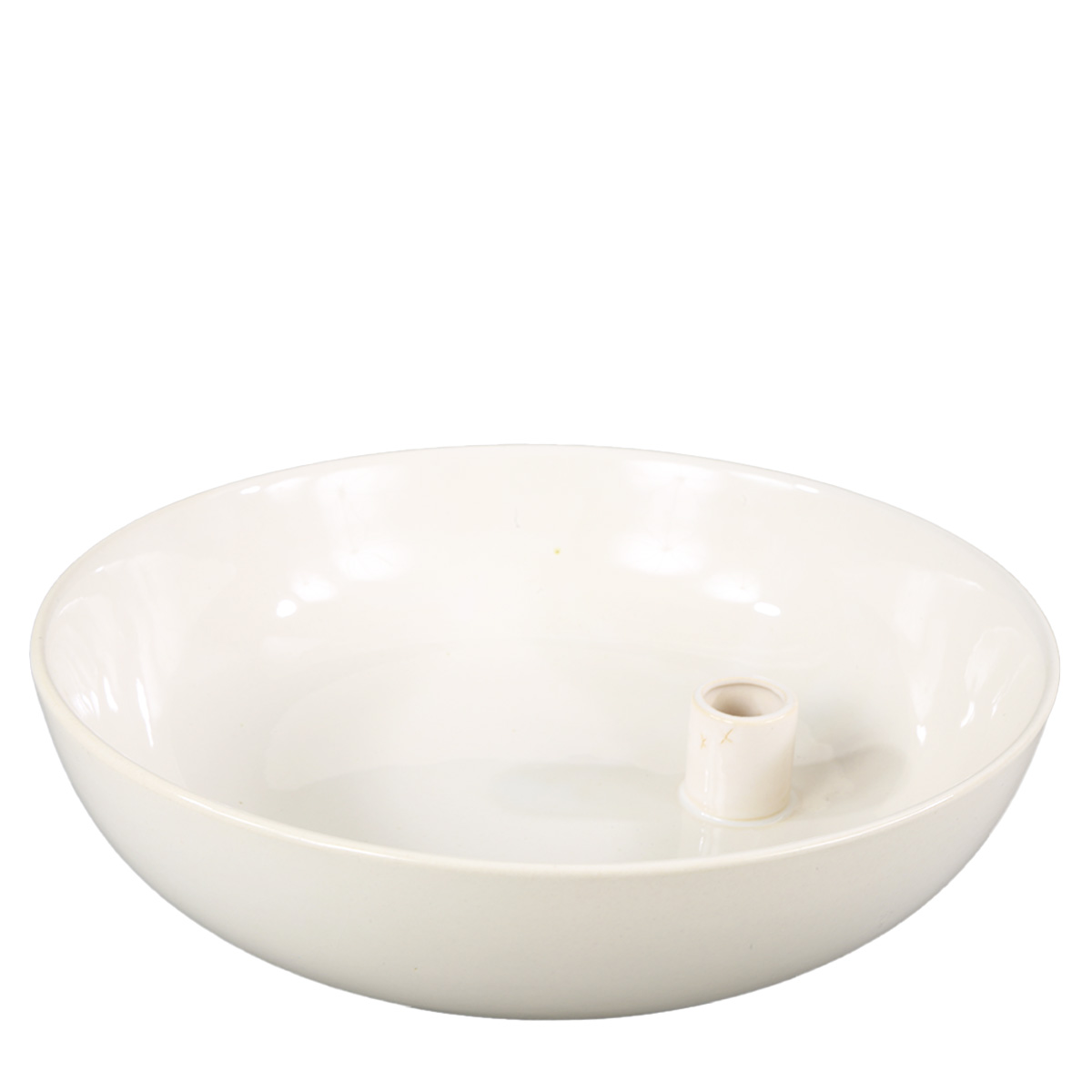 Kerzenschale, Kerzenhalter für Stabkerze mit Schale, weiß, Ø25cm, Keramik