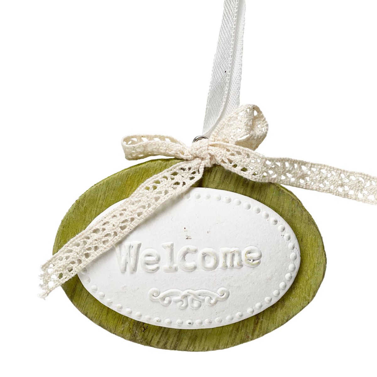kleines Türschild Welcome grün used look oval 9x6cm