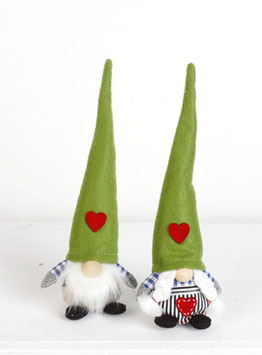 Wichtel "Linus und Mila", 23cm, grüne Filzmützen, Set/2