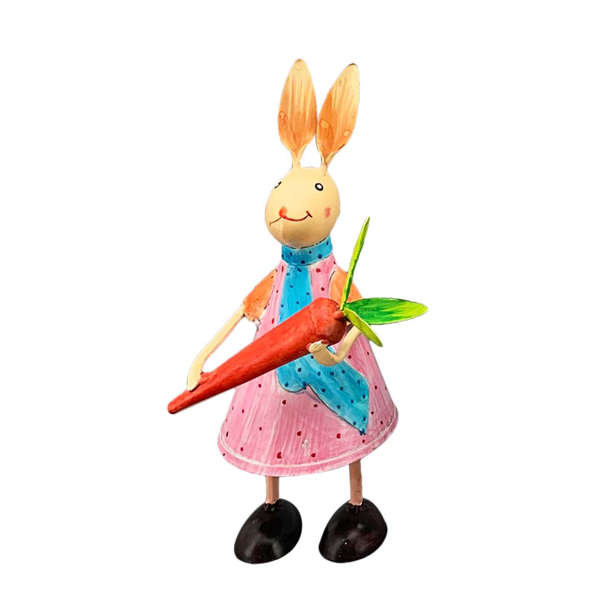 Deko Hase, Osterhase mit Kleid rosa, Metallhase mit Karotte, 28cm, Metall