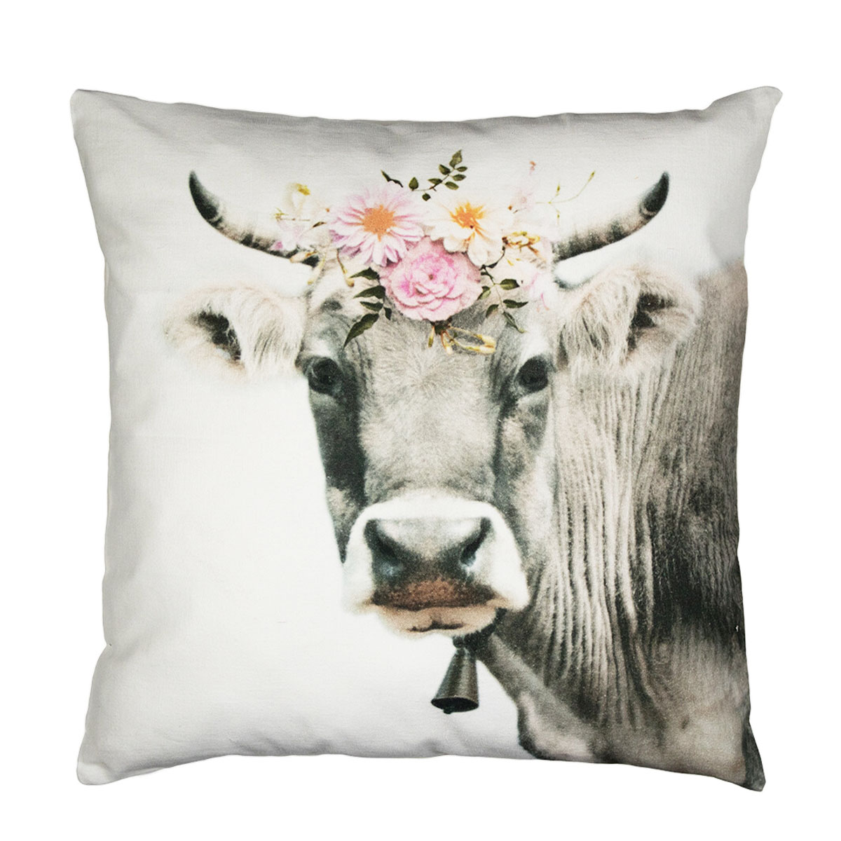 Kanevas Kissen Kuh, Schweizer Kuh mit Blumen, 50x50cm, Mars & More