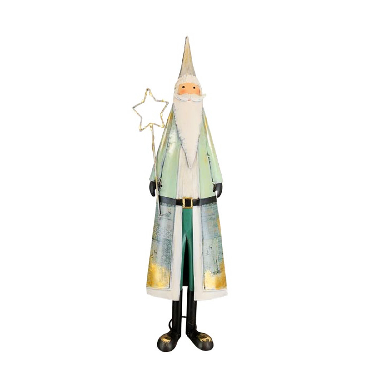 Deko Weihnachtsmann Santa, Weihnachtsmann mit Sternenstab, mint-gold, 74cm