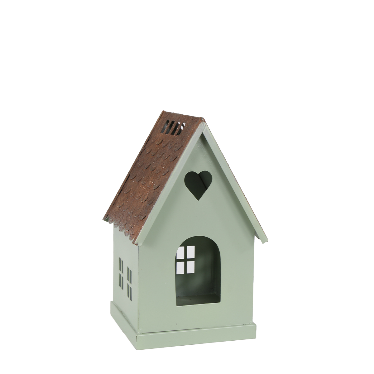 Deko Windlicht Haus, Metallhaus mit Herz, rost-grün, 21cm, Metall