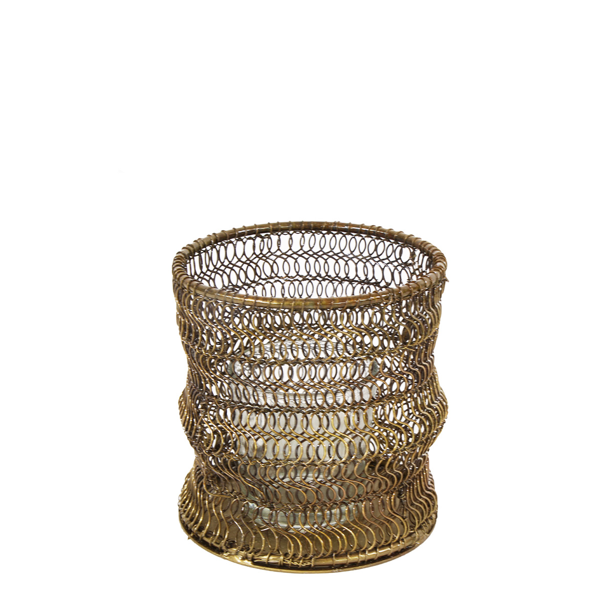 Deko Windlicht Antik gold, Drahtgeflecht goldbraun, 11x10cm, Metall