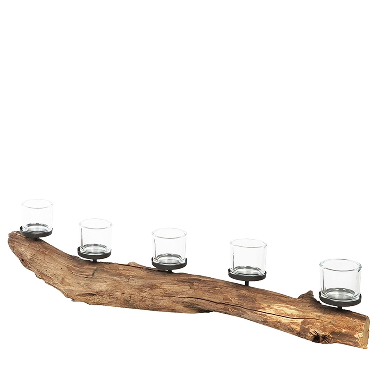 Holz Windlicht Eichenast, Ast mit 5 Kerzengläser, 100cm, WMG Grünberger