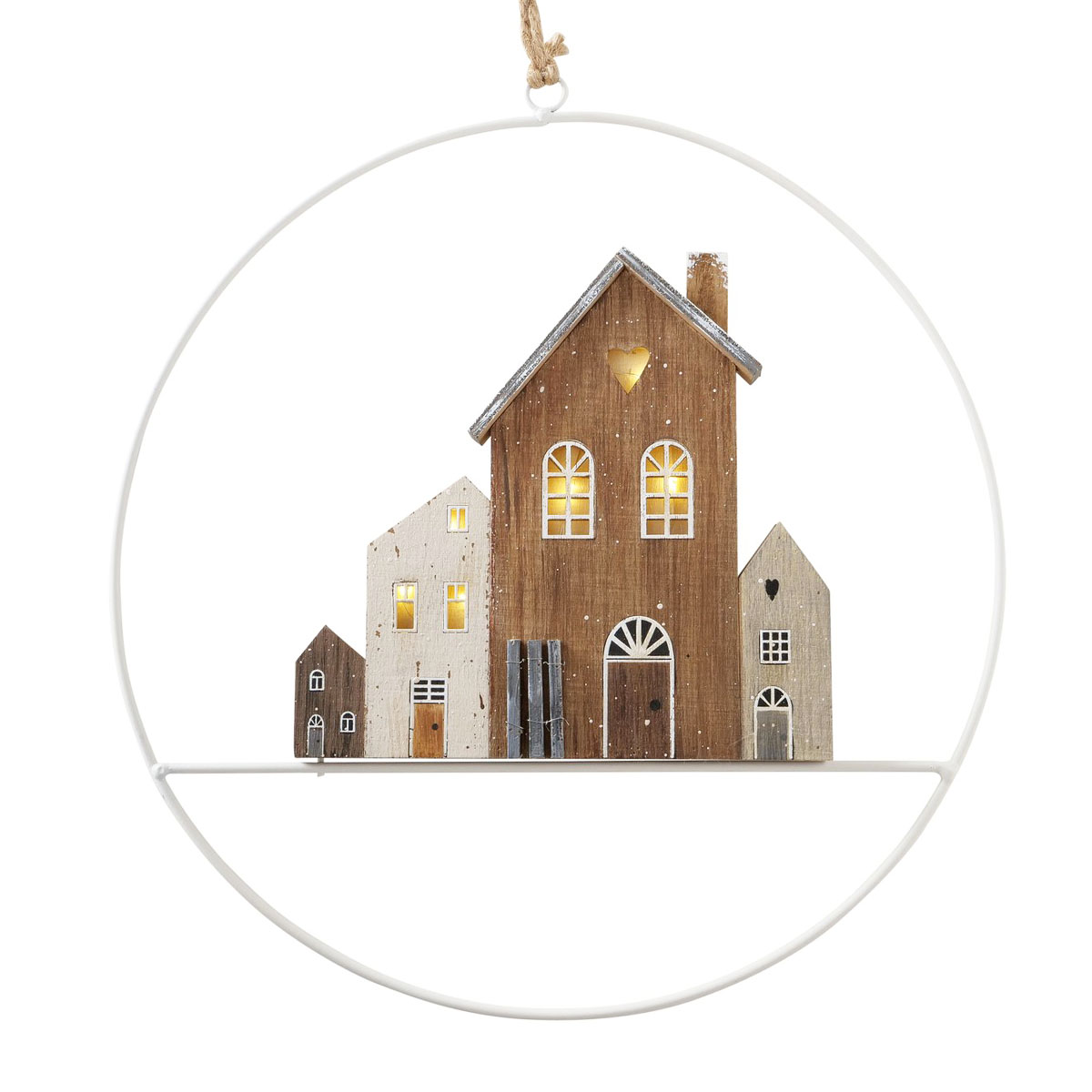 LED Häuser im Ring, Weihnachtshäuser beleuchtet braun shabby chic, Ø31cm, Boltze Home Collections