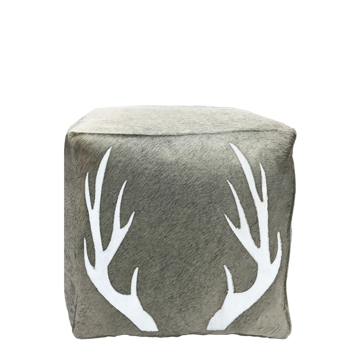 Fellhocker, Kuhfell, mit Geweih, grau, 45x45cm, Mars & More