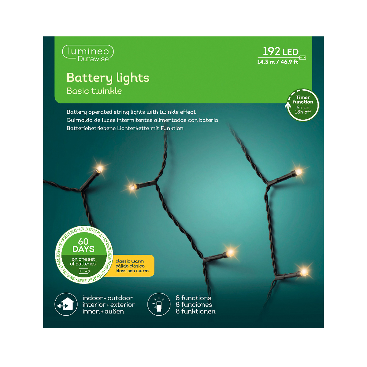 Lichterkette, Durawise Basic LED Stangbeleuchtung, klassisch warm, 192 LED, 1430cm, Outdoor, Lumineo