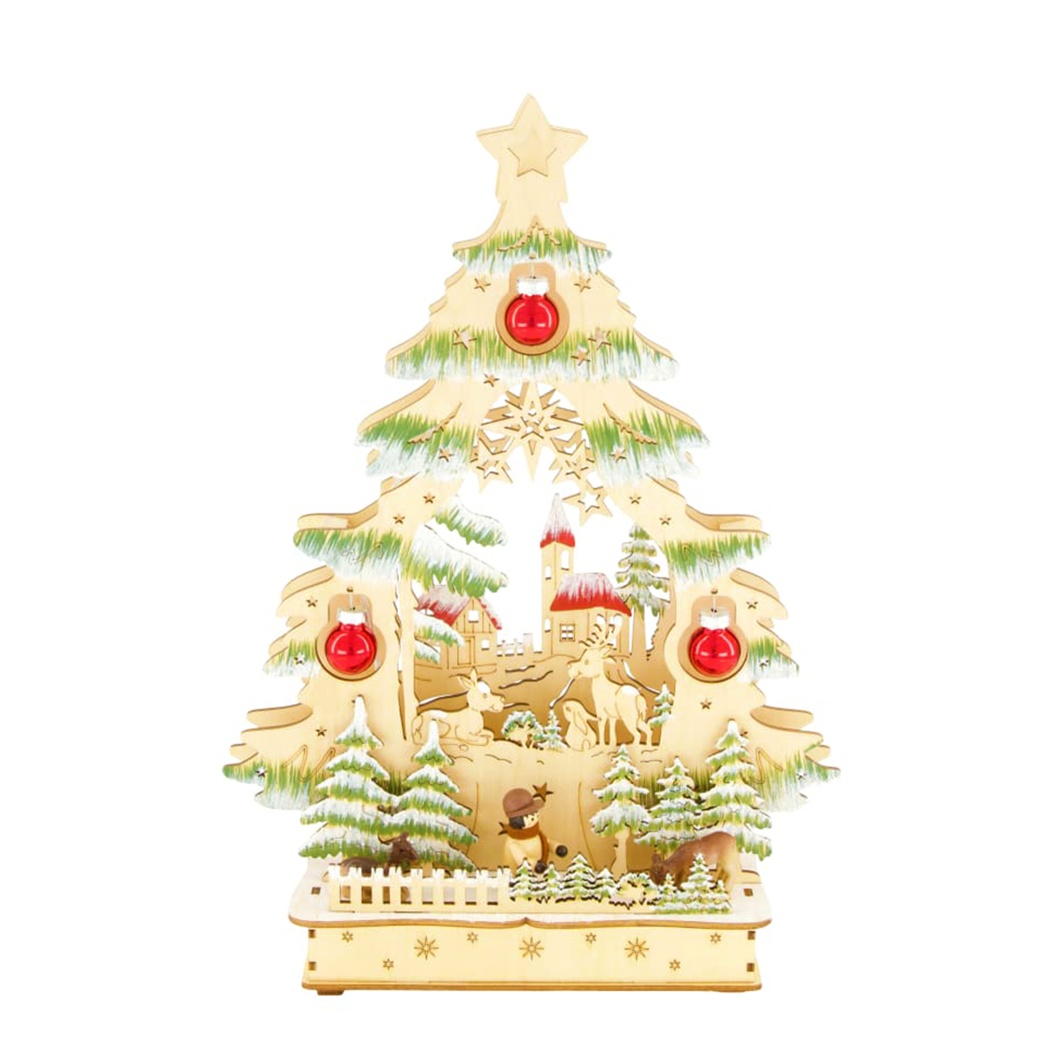 LED Weihnachtsbaum mit Kirche aus Holz, beleuchtet, 24x33cm, DIJK Natural Collections