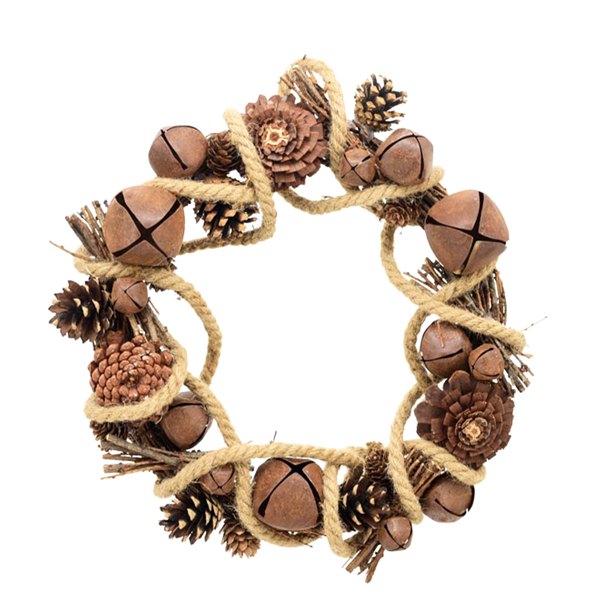 Deko Kranz Schellen, Naturkranz mit Schellen und Zapfen, Ø38cm