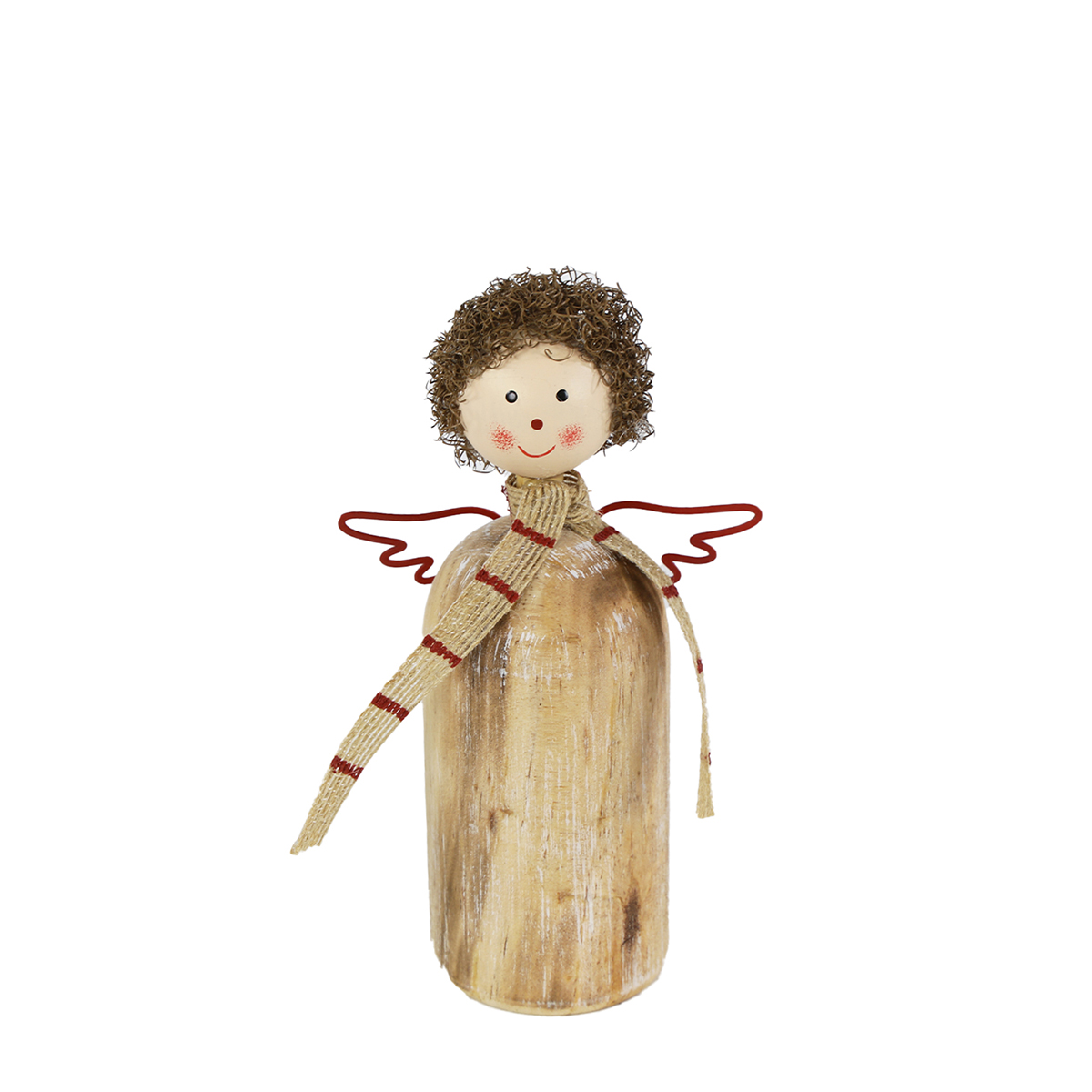 Deko Engel, Holzengel mit Schal, used look, natur-rot, 16cm