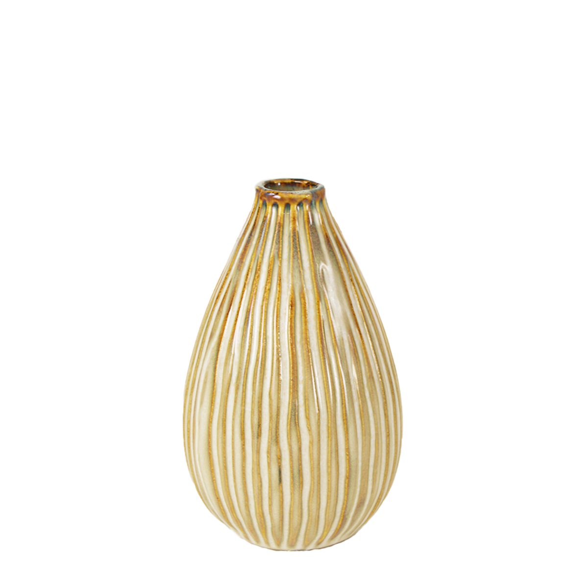Blumenvase gestreift, Vase creme-weiß, 13x8cm, Keramik
