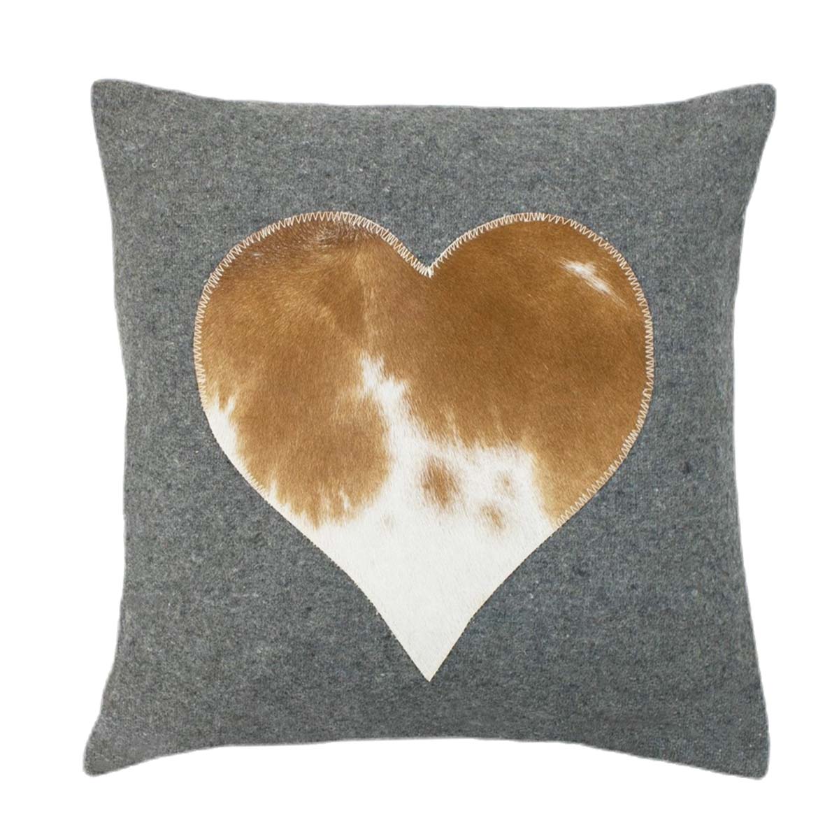 Filzkissen Herz, graues Wollkissen mit Herz aus Kuhfell, 45x45cm, Mars & More