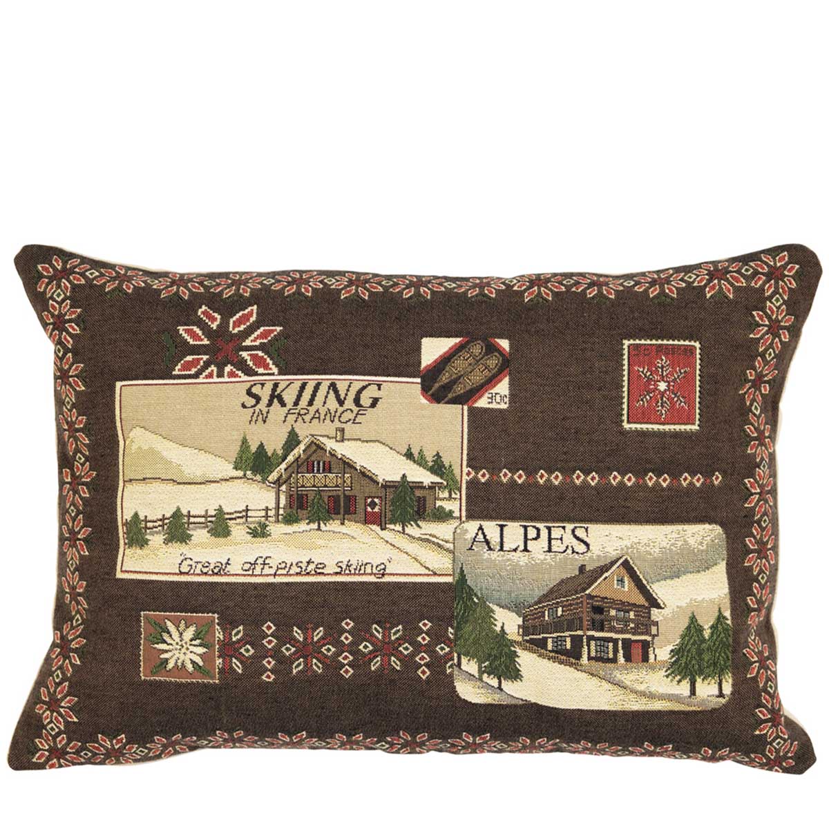 Gobelin Kissen, Alpen Skiing, braun/beige, 30x45cm, Mars & More