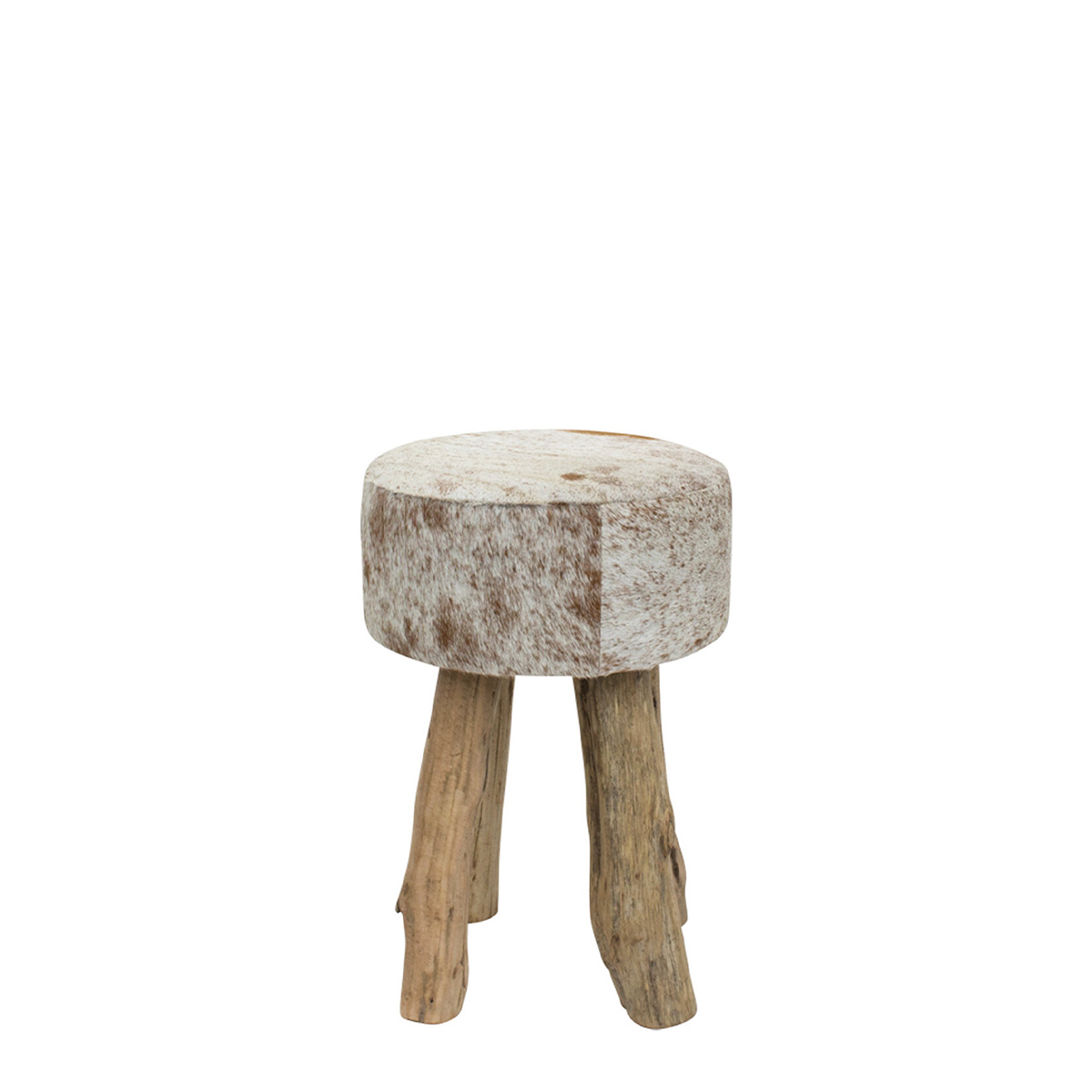 Fell Hocker, rund, braun-weiß, 45cm, Mars & More