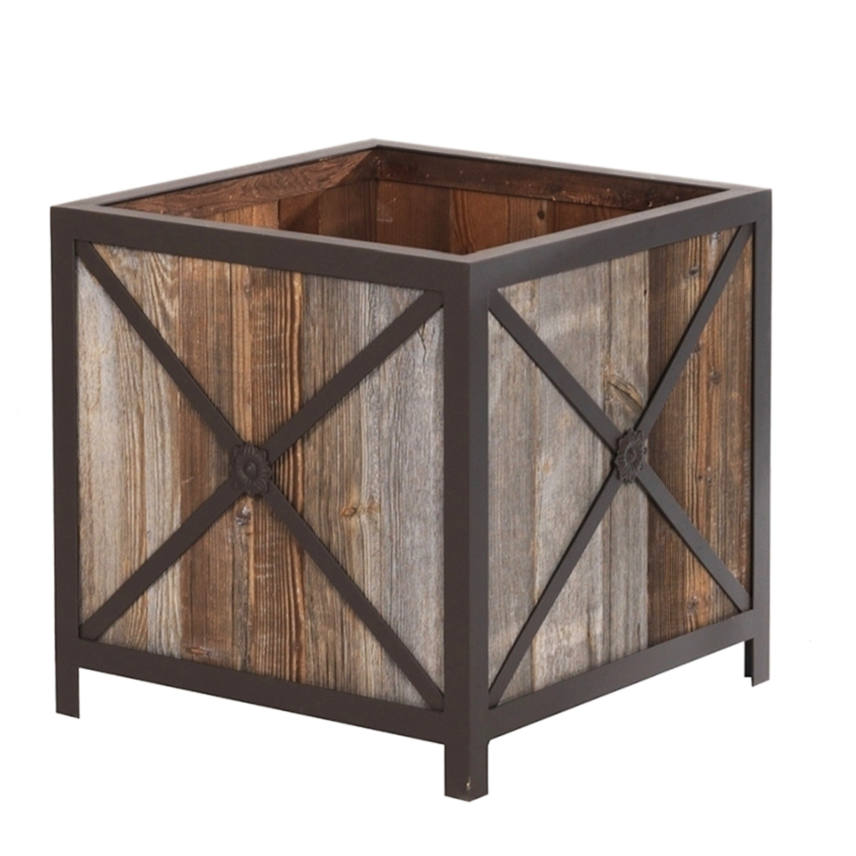 Pflanztopf Altholz, Übertopf Altholz/Metall, Botanik, 50x50cm, WMG Grünberger