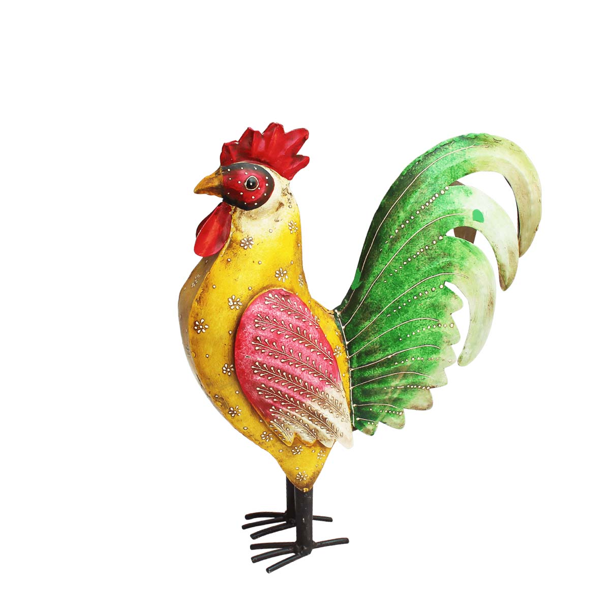 Deko Hahn, Metallhahn gelb bunt, 35x41cm, Metall