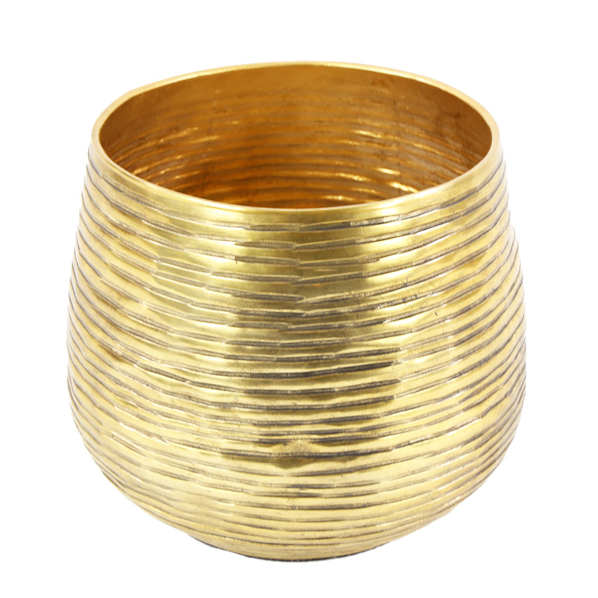 Übertopf Weihnachten, Pflanztopf mit Rillen, gold, 14x12cm, Metall