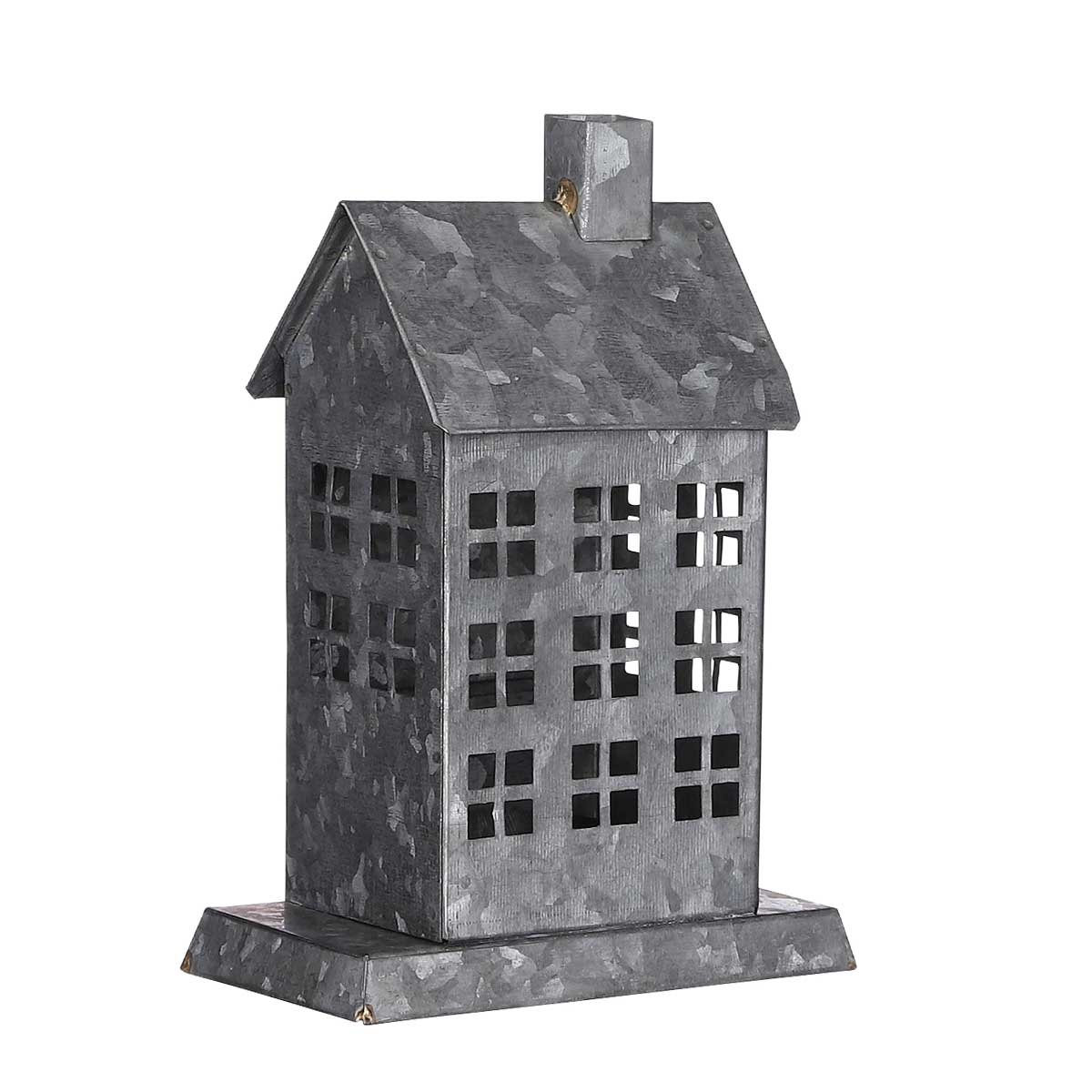 Zink Windlicht, Haus, 13x18,5cm