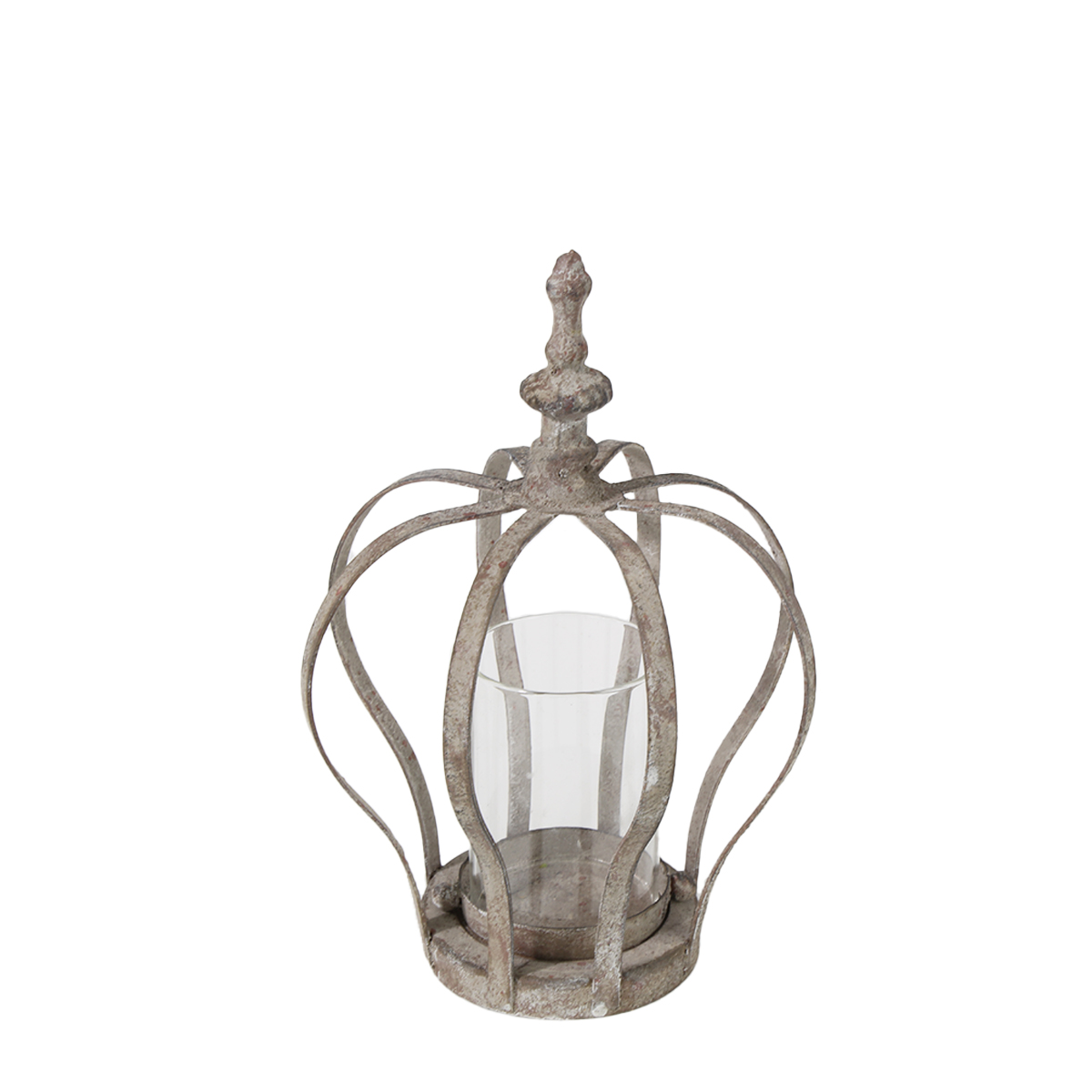Windlicht Krone, antik grau, 18x13cm, Metall