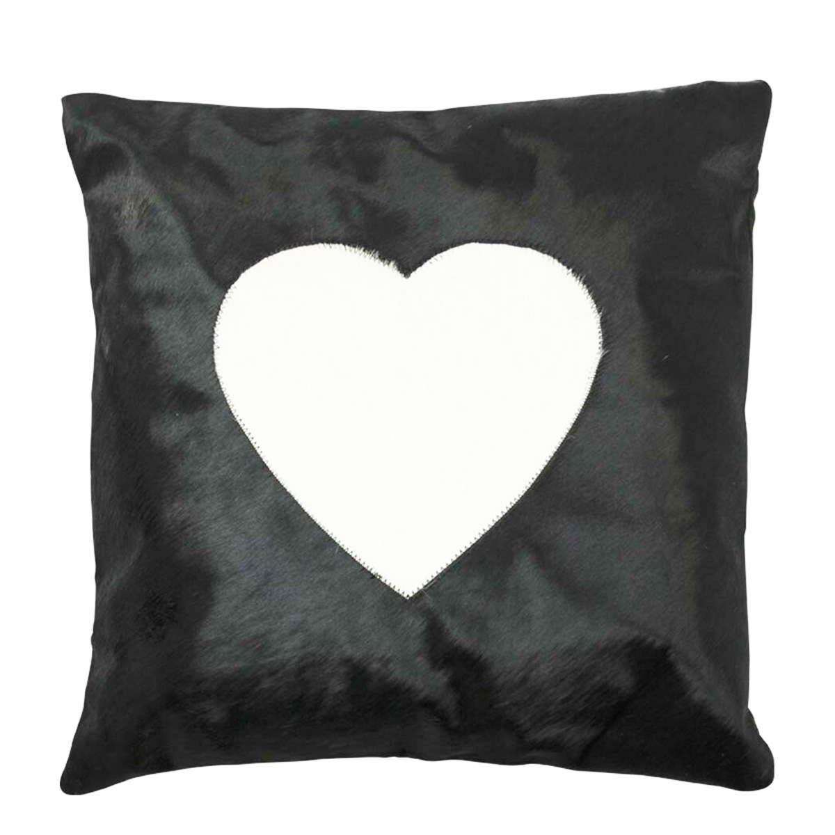 Kuhfell Kissen, Herz, schwarz, 45x45cm, Mars & More