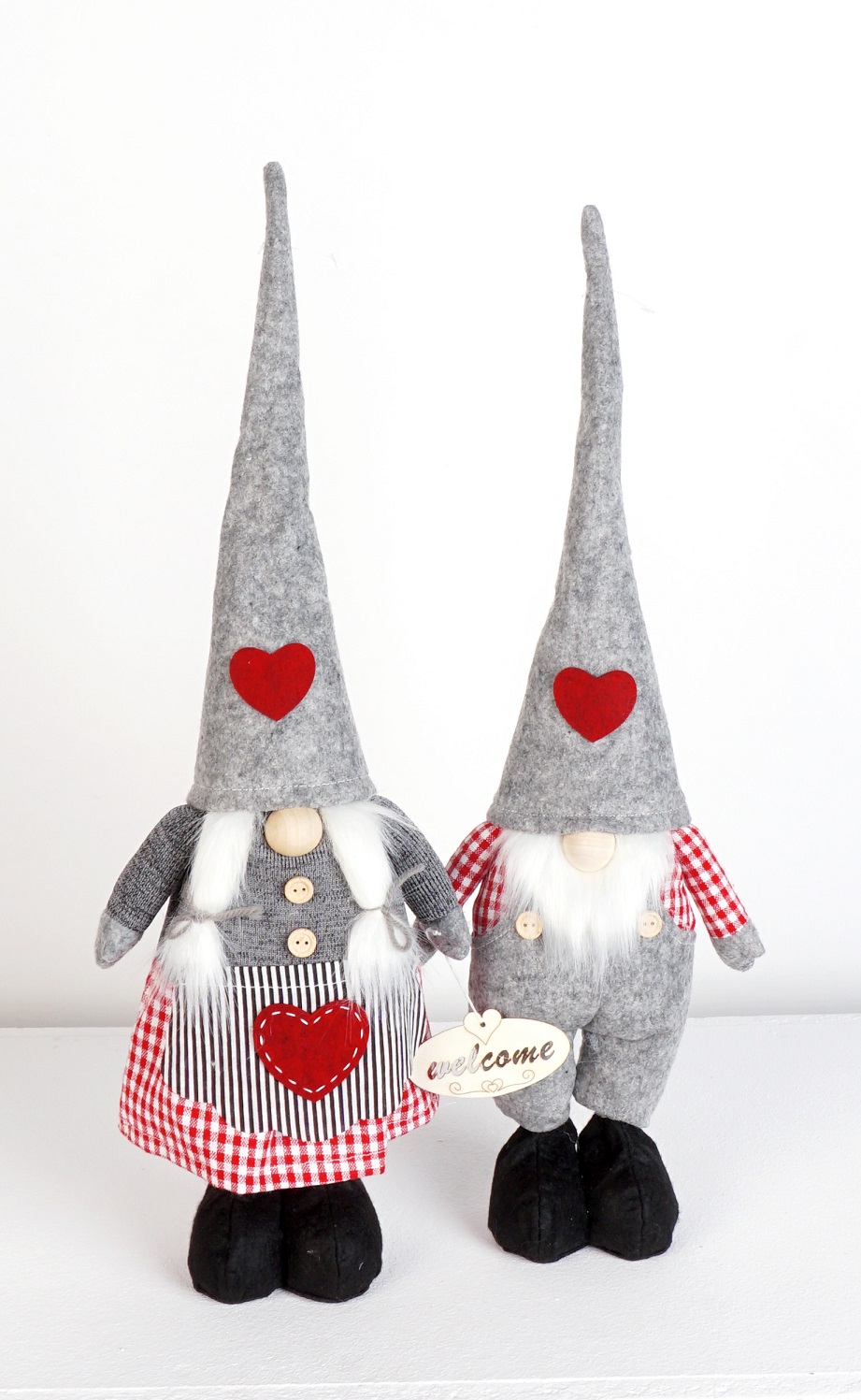 Wichtel "Linus und Mila", 50cm, stehend, graue Filzmützen, Set/2