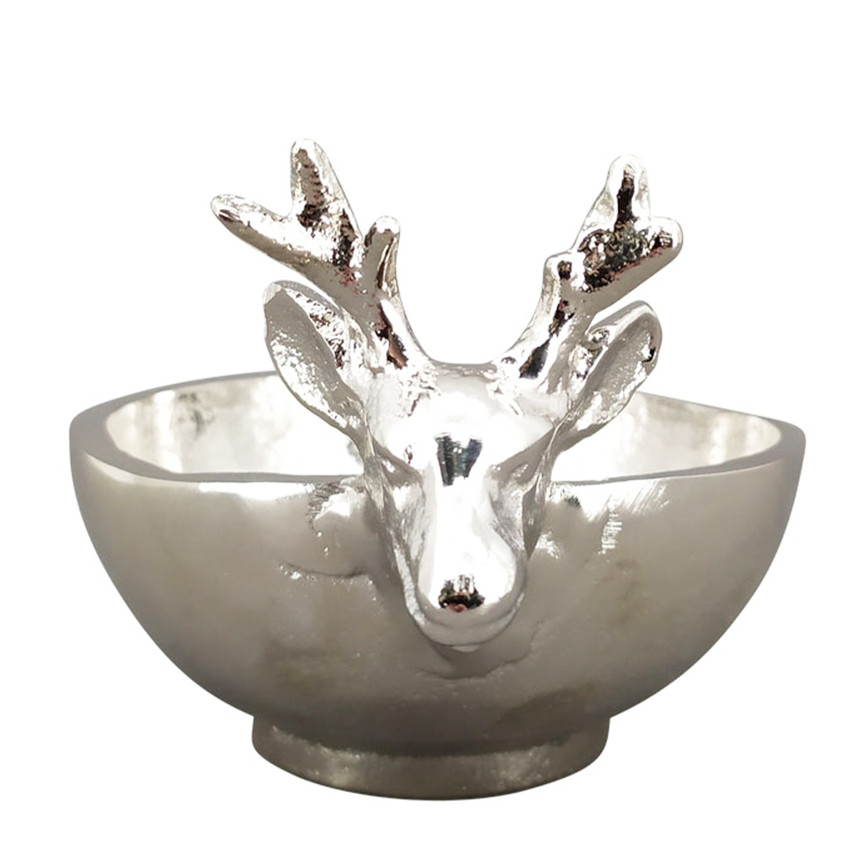 Deko Schale Hirsch, Metallschale silber mit Hirsch, 10x15cm